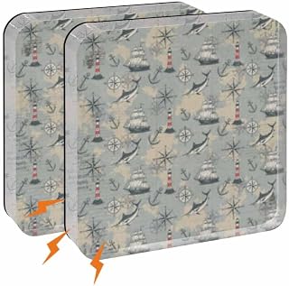 Blue Grey Seaports Fridge Magnets Refrigerator Magnetic, Vintage Ocean Anchor Shark Lighthouse Acrylic Strong Hold Magnetic Refrigerator Clips Decor for Kitchen Locker Office Whiteboard 2Pcs 2"x2"