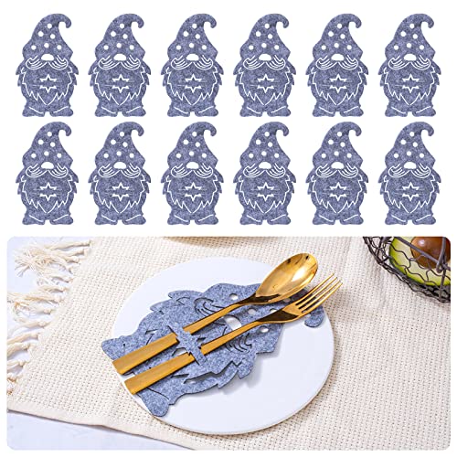 Sacs à vaisselle de Noël, 12 pièces, sac à serviettes de Noël, sac du Père Noël en forme de tête d'élan, couteau, fourchettes, porte-assiettes pour la cuisine, la fête et le dîner Décor (gris clair) Cover