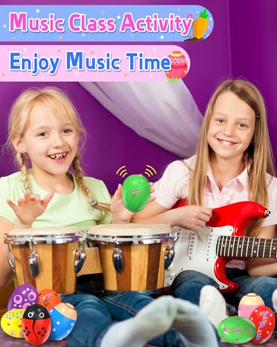 Image of 9 Pack Wooden Percussion Musical Shaker Prefilled Easter Eggs with Toys Inside Filled, Toddlers Easter Basket Stuffers Egg Fillers Montessori Toys Gifts for Kids Boys Girls Babies