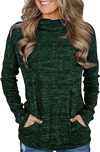 Nekosi Sweat décontracté à manches longues et col montant avec poches pour femme - Vert - Large Cover