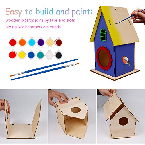 Glintoper Art Craft Wood Toys for Kids, 4 Pack DIY Bird House Kit Painting Puzzle DIY Wooden Assembly, Build and Paint Birdhouse, Include Paints & Brushes, Wooden Arts for Girls Boys Toddlers - Thumbnail 4