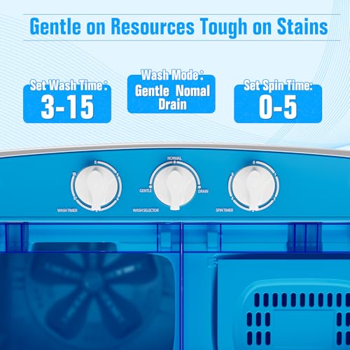 Pataku Portable Washing Machine, Compact Twin Tub Mini Washing Machine, 17.6 LBS Washer and Dryer Combo with Soaking Function, Semi-Automatic for Apartment, Dorms, RVs, Camping (White & Blue)