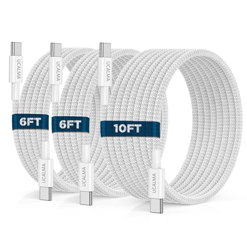 UCALMA USB C to USB C Cable [6FT+6FT+10FT] 3Pack 60W Long iPhone 17 16 15 Charger Cord Type C to C Cable Fast Charging for Apple iPhone 17 16 15 Pro Max Plus/MacBook Air/iPad Air/Samsung Galaxy
