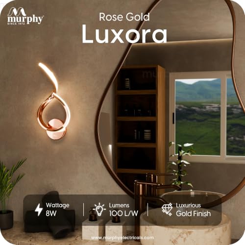 Image of Murphy Luxora Elegant LED Wall Lamp for Home - 2 Years Warranty - Modern Aluminium Light with 3 Color Modes (Rose Gold, Pack of 1)