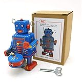 Clockwork Drumming Robot Wind up Cartoon Toy Tinplate Vintage Toy Childhood Memory Antique Retro Classic Clockwork Spring for Collection Xmas Birthday