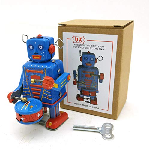 LIFKOME Vintage Clockwork Drumming Robot Toy Tinplate Wind-up Robot with Retro Design for Collectors and Home Adults and Unique