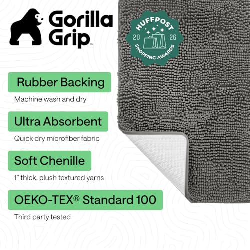 Image of GORILLA GRIP Bath Rug Mat 48x24, Soft Absorbent Chenille, Quick Dry Microfiber Mats, Rubber Backing Washable Shower Floor Rugs, Bathmat Runner, US Designed Bathroom Home Decor Accessories Charcoal