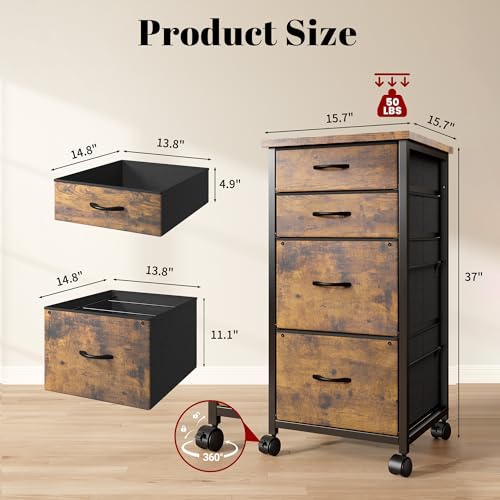 Image of DurayLoly 4-Drawer Rolling File Cabinet Fits A4 Letter Size For Home Office