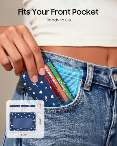 Image of FINTIE Slim Minimalist Front Pocket Wallet RFID Blocking Credit Card Holder | Card Cases with ID Window for Men Women, navy heart