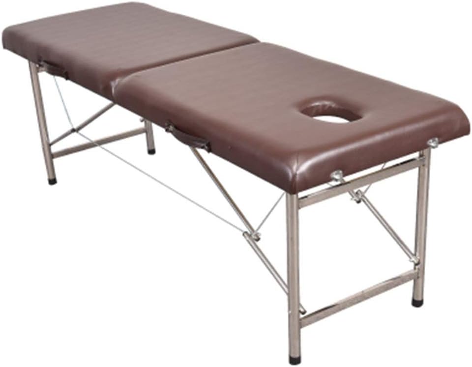 Massage Bed Massage Surface Beauty Stainless Steel Frame Portable Folding Tattoo Sofa SPA Sofa Bed Carrying Bag Folding Massage Bed Color Brown, Size 180x60x65cm