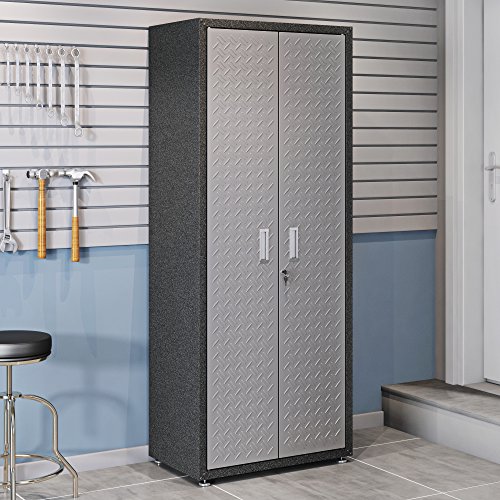 Image of Manhattan Comfort Fortress Collection Modern Designed Durable Tall Storage Standing Garage Cabinet Great For Tools and Supplies, Stainless Steel