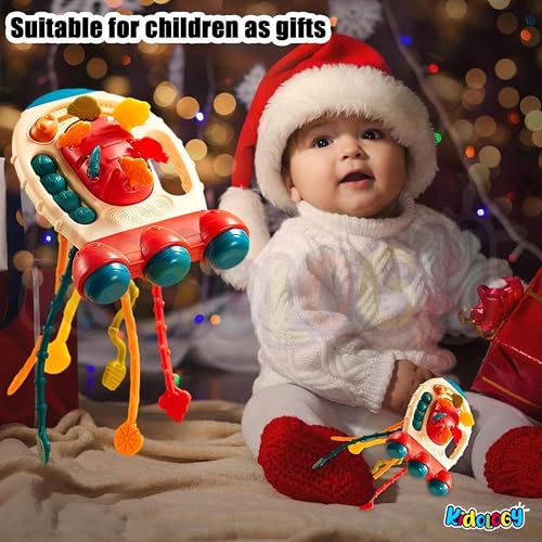 Image of Kidology Pull String Teething Sensory Montessori Baby Girl Travel Toy for 6+Months Boy - Food Grade Silicone Fine Motor Skills Toy (Blue)