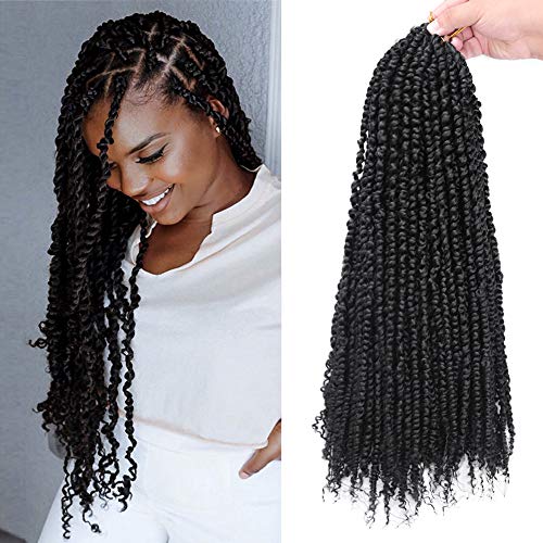 GX Beauty 6packs/lot Pre-twisted Passion Twist Crochet Hair Braids 18 Inch Pre-looped Ombre Passion Twist Braiding Hair Curly Spring Pre-twisted Synthetic Crochet Hair Extensions（1B#)