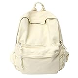 Cute Aesthetic Backpack Canvas Backpack Korean Japanese Simple Stye Backpack for Women Men Laptop Backpack for College (White,One Size)