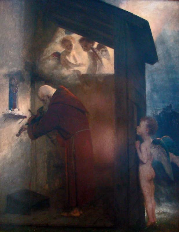Toile l'Ermite d'Arnold Bocklin poster peinture decoration salon moderne 60x90cm