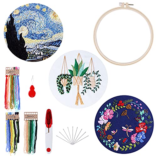 Product Image of the Embroidery Kit for Beginners - DIY Cross Stitch Kits for Adults with Pattern, Embroidery Kits Include 1Embroidery Hoops with 3Interchangeable Embroidery Patterns, Color Threads Needles