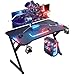 Produktbild HLONONE Gaming Tisch mit LED, Gaming Schreibtisch 100 x 55 cm, Stabiler Computertisch mit Kohlefaserbeschichtung, Gamer Tisch mit Getränkehalter und Kopfhörerhaken, Schwarz