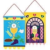 Oudain 2 Sets First Communion Banner Kit for Boys Girls Catholic Craft Pack Pew Decoration DIY Holy Communion Felt Banner Church and Sunday School Crafts Decor for Kids 18 x 11.8 Inch