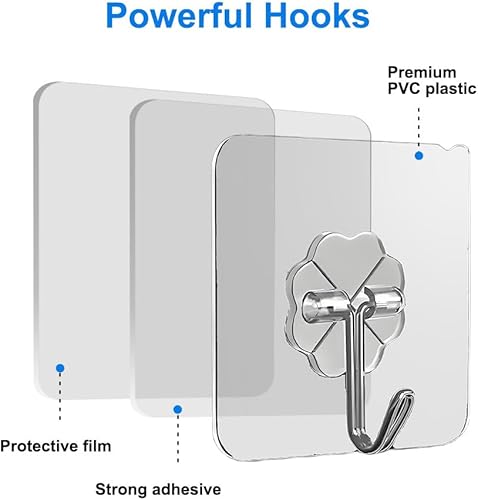 Miniatura 2 de Paquete de 12 ganchos autoadhesivos resistentes  transparentes, impermeables, ganchos de pared adhesivos para llaves, baño, ducha, exterior, cocina,