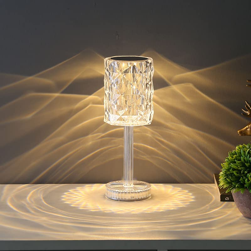 Lampada Da Tavolo Diamantata LED Ricaricabile – Effetto Cristallo Trasparente Con 3 Colori (Calda, Naturale, Fredda) – Touch E USB