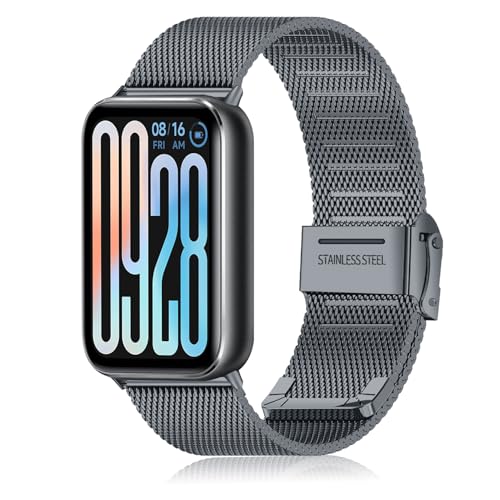 KoGiio Correa para Xiaomi Mi Band 9 Pro/Xiaomi Smart Band 9 Pro/Smart Band 8 Pro/Mi Band 8 Pro, Pulsera Repuesto Metal De Acero Inoxidabl, Hombres Mujeres Ajustable Respirable Malla Correa Gris