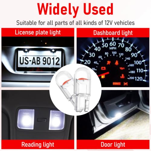 Image of ecocstm 30 PCS Car 194 LED Bulbs, 168 2825 W5W T10 Wedge COB LED Replacement Bulb, Error Free Interior Bulb for Dashboard Light, Dome Lights (Red)