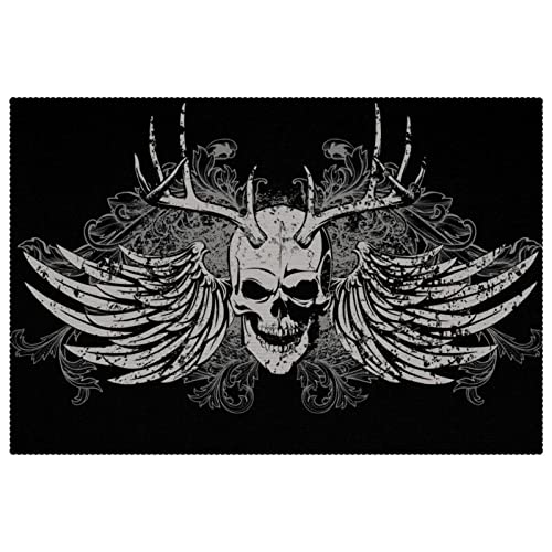 Set de table tissu Oxford noir tête de mort lavable et résistant x4