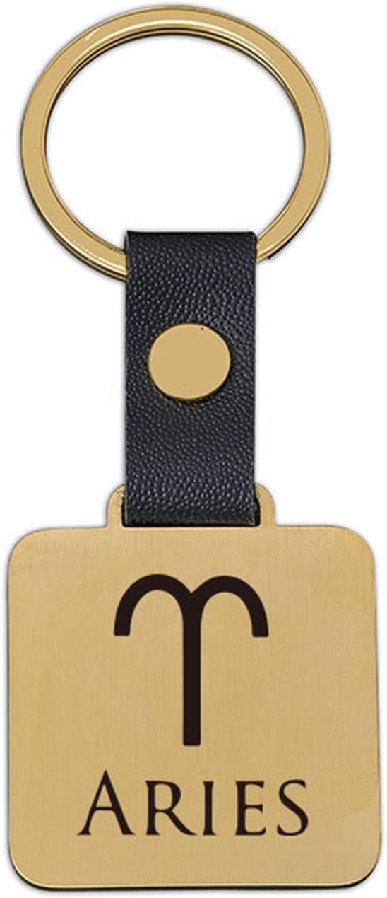 1 PCS Twelve Zodiac Signs Keychain, Metal Square Design, Golden, 1.38 x 1.56 inches