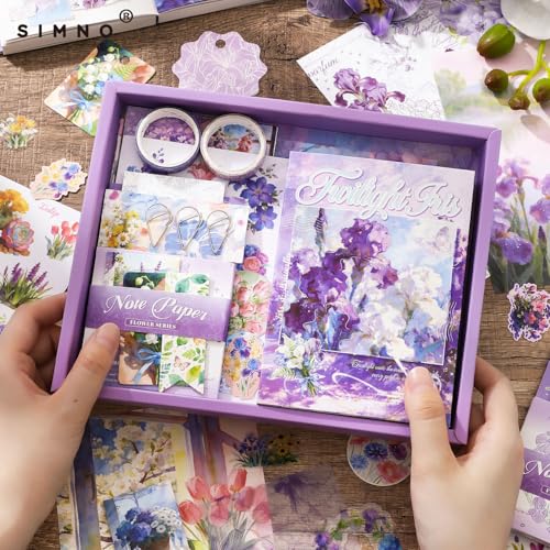 Image of VIBE VISTA Vintage Aesthetic Scrapbook Kit, 346 Pcs, A6 Grid Notebook, Washi, Envelopes, Scrapbook Papers, Folding Labels, Background Papers, Photo Frames, Calendar Stickers, Stickers (Twilight iris)