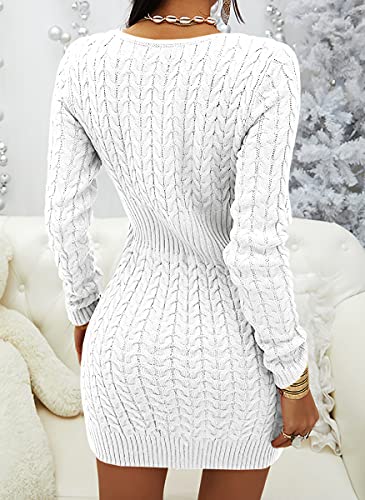 Image of Veatzaer Womens Zip V Neck Long Sleeve Cable Knit Mini Sexy Sweater Dressse