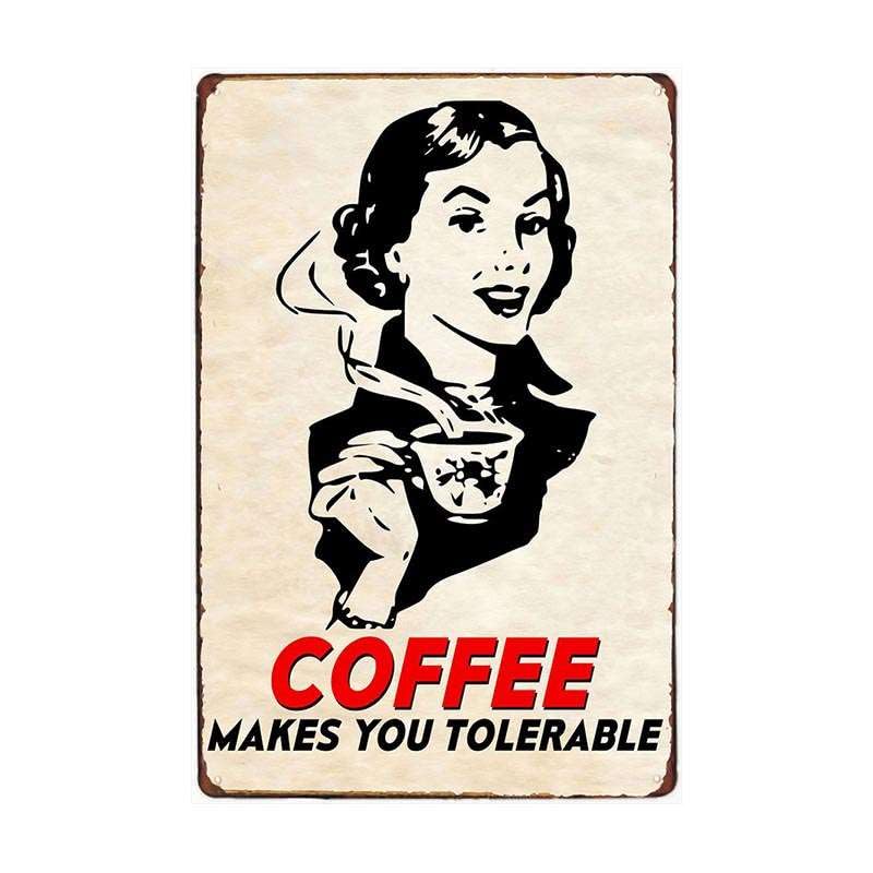ABCDEFG 4 piezas – Divertida cita de café diciendo mejor – Cartel de metal vintage decoración del hogar placa de pared retro decorativa para bar pub comedor cocina dormitorio oficina garaje divertido