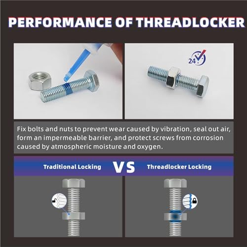 Image of Realth 50ml-2 Pack Threadlocker Blue and Red, M243 M271 | Medium and High Strength Thread Locker, Lock Tight Thread Lock for Metal, Fasteners, Nuts, Bolts to Against Losening and Seal