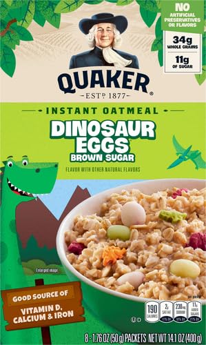 Image of Quaker, Instant Oatmeal, Dinosaur Eggs Brown Sugar,1.76 (Pack of 8), 14.1 Oz