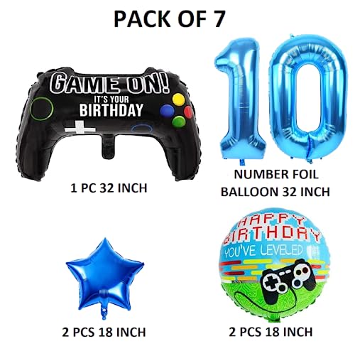 Image of 6 Pcs Game On Birthday Mylar Decoration 10Th Birthday Decoration For Boys Gaming Theme Birthday Decoration Tenth Birthday Decorations Boy Game Theme Balloons (Pack Of 6, Multicolor)