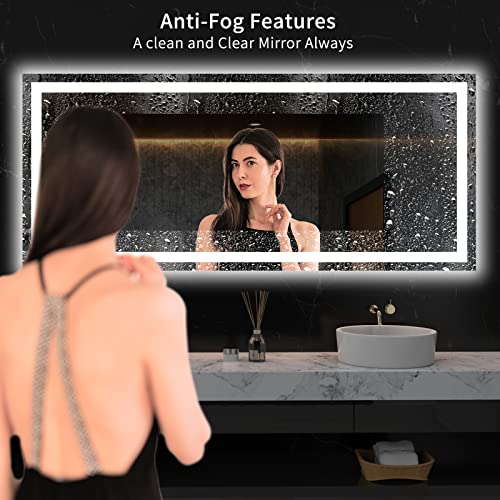 LOAAO 60X28 LED Bathroom Mirror with Lights, Anti-Fog, Dimmable, Backlit + Front Lit, Lighted Bathroom Vanity Mirror for Wall, Memory Function, Tempered Glass, ETL Listed