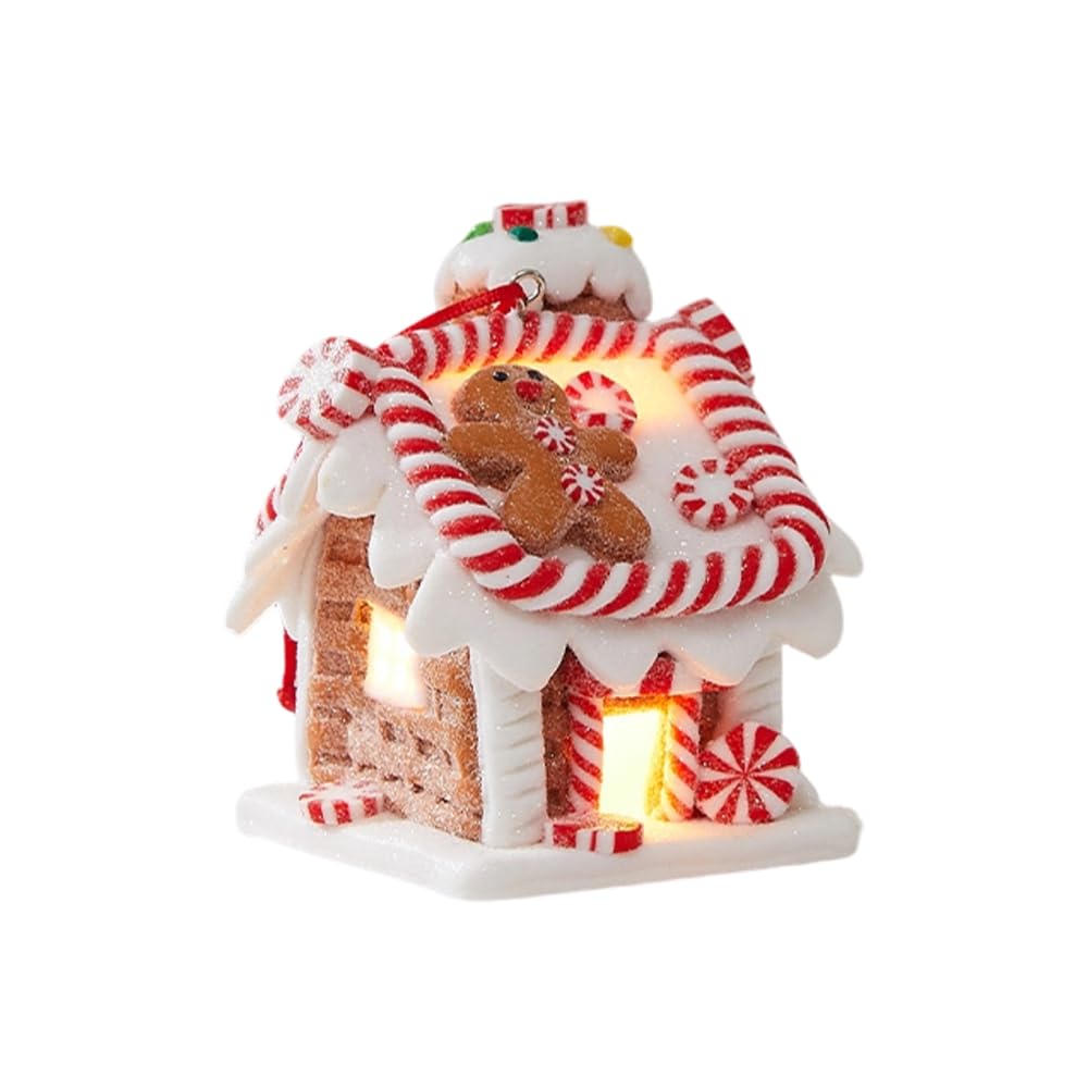 Dongker Men's Color 2 Christmas Gingerbread Village House,Polymer Clay Xmas Candy House With Led Lights Battery Operated For Holiday Lighting Xmas Party Decor