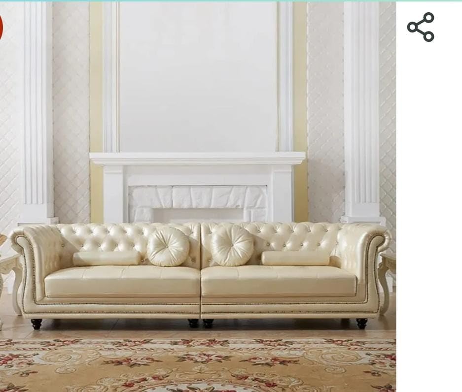 Image of Royale Hand Tufted Six (4+1+1) 5- to 6-Person Sofa Elegant Wooden Base Sofa In Wide Extravagant Fabric, Gives Luxurious Look For Home /Living Room /Office /Guest Room /Hotels, White