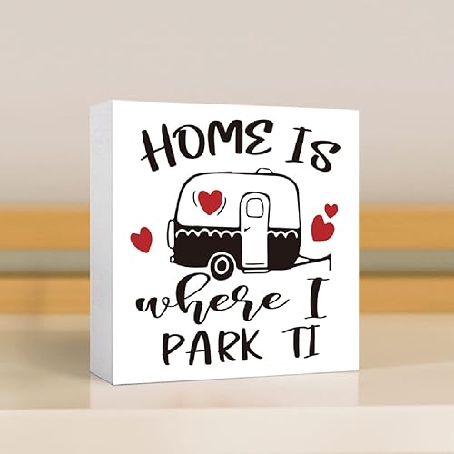 Miniatura 4 de Letrero divertido para acampar con texto en inglés "Home is Where I Park", letrero de madera para el hogar, casa rodante, decoración de cámper,