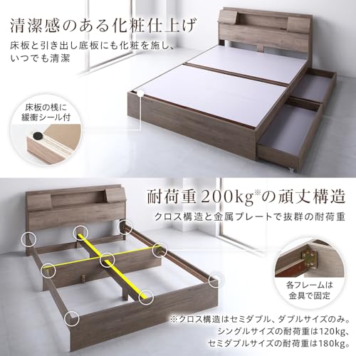 RASIK(ラシク) ベッド セミダブル フレームのみ ストーングレー Rebertio リバーティオ の商品画像 6