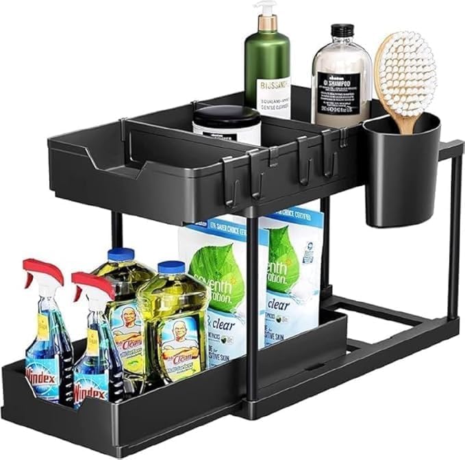 2 Tier Storage Organizer for Kitchen & Bathroom/Pullout Cabinet Organizer for Kitchen Cabinets/Under Sink Organizer/Bathroom Cabinet Storage