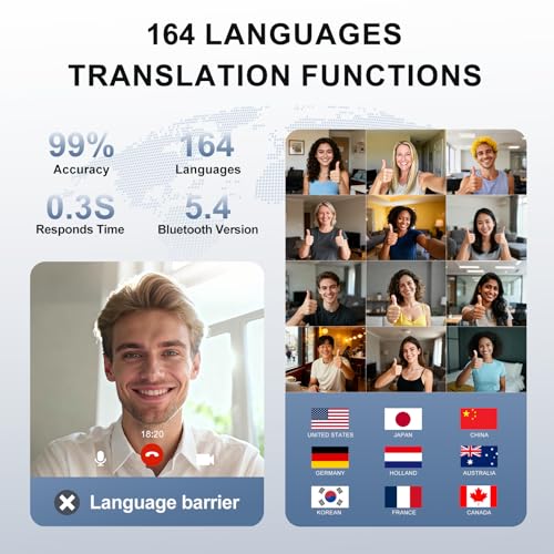 AI Translation Earbuds Real Time,LCD Touchsreen,164 Language Translator Earbuds,70 Hours Audifonos Traductores Inglés Español,Noise Cancelling Translation Headphones with Audio and Video Calls,IPX7 — view 2