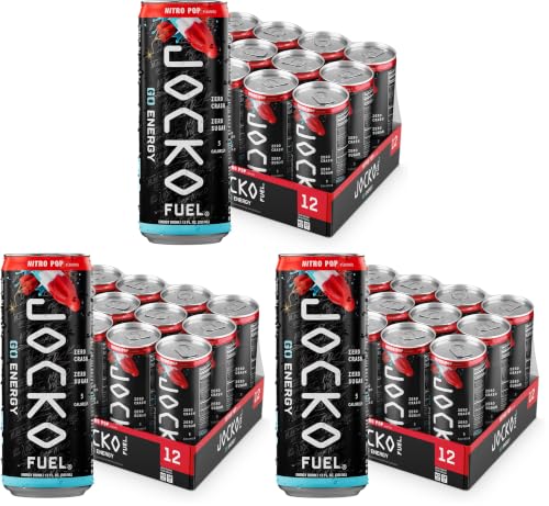 Image of Jocko Fuel GO Energy Drinks, Nitro Pop - 95mg Caffeine with Added Adaptogens, Vitamin B12 & B6, & L Theanine for Mood & Focus Support, No Sugar, 36 Pack - Packaging May Vary