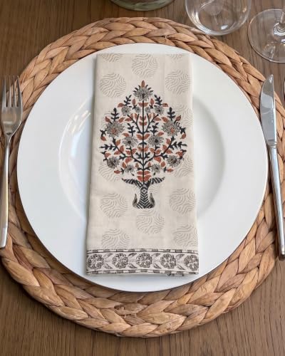Image of BLOCKS OF INDIA Hand Block Print Cotton Table Napkin Set of 6 (Brown BUTA)