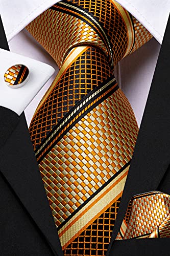 Image of Hi-Tie 3 Pcs Gift Box Mens Tie Set Necktie with Pocket Square Cufflinks Lapel Pin Silk Neck Tie Collection