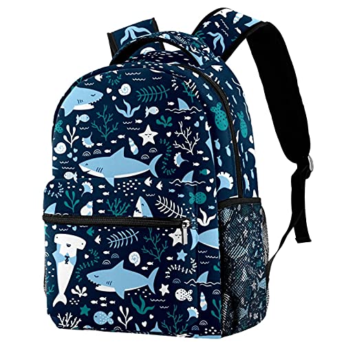 Sac à dos de voyage motif requin avec porte-bouteille ergonomique pour enfant