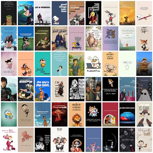 Image of Motivational Cartoon Quote Poster Set of 54 (4x6 Inch) - Inspiring English Sayings by Famous Animated Characters | Uplifting Wall Decor for Kids, Teens, Classrooms, Study Rooms & Daily Motivation