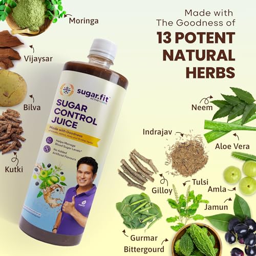 Image of Sugar.fit | Active foods Sugar Control Juice 1 L | Diabetic Care | Neem Karela Jamun Juice, made with 13 natural herbs | Helps manage weight, cholesterol, blood sugar, no added sugar (Pack of 1)