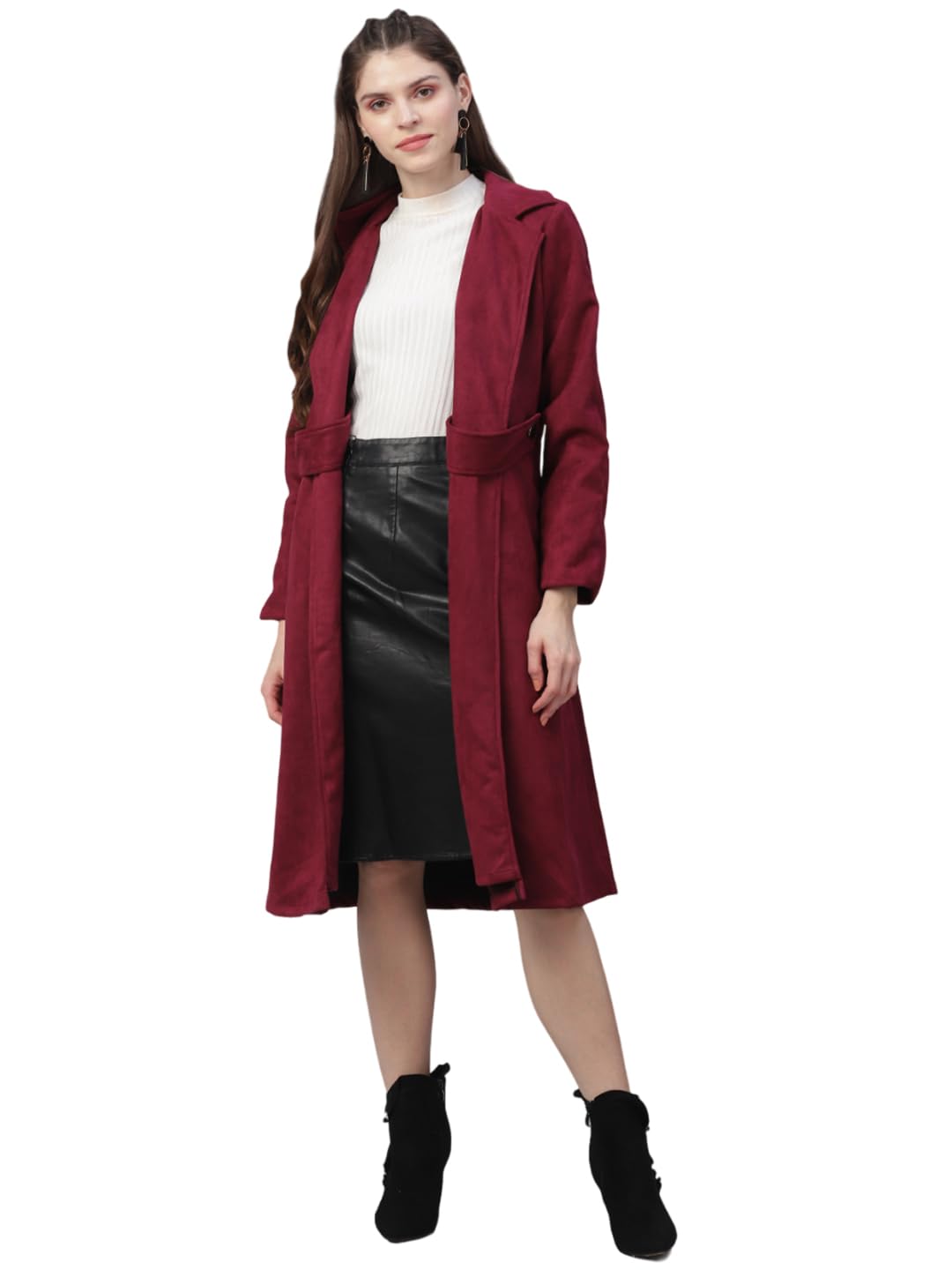 poshbery Burgundy Suede Coat with Side Flap Detail-picture-36