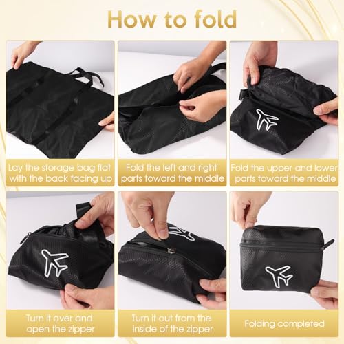 Aevcvok Faltbare Reisetasche, Handgepäck Tasche mit Schuhbeutel und Reißverschlusstasche, Tasche Handgepäck Flugzeug, Leichte Reisetasche für Reisen, Fitness, Camping (Schwarz)