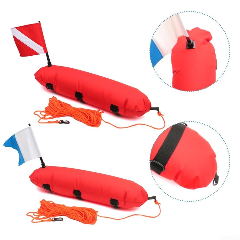 Boya de seguridad subacuática con diseño de bandera e inflado para pesca submarina, esnórquel, buceo, playa, buceo (rojo)